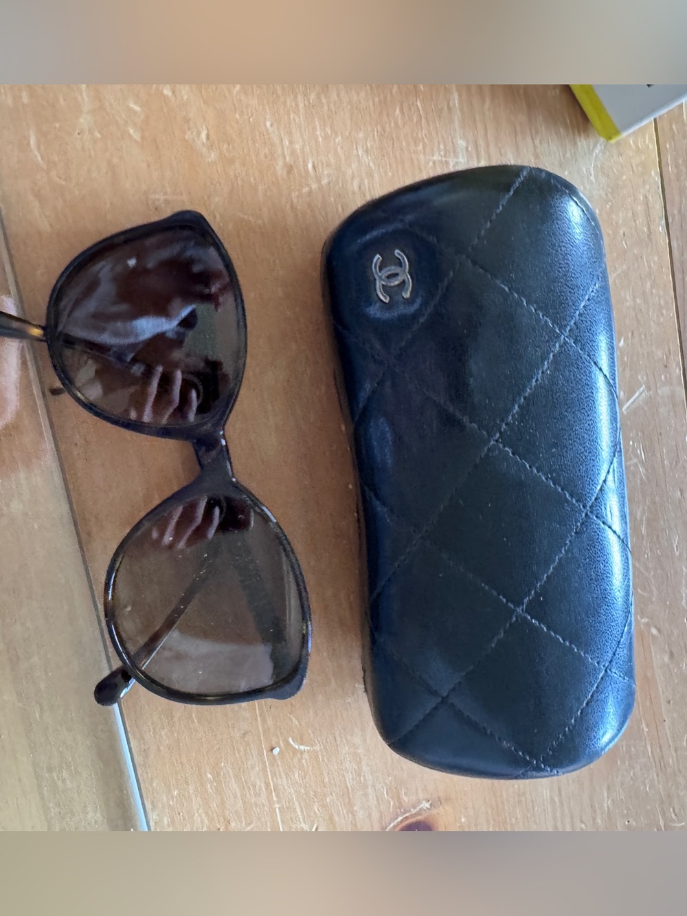 CHANEL Black Quilted Leather Eyewear Case with CC Logo